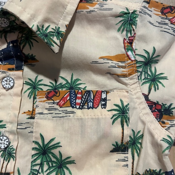 Free Planet Tan Surf Theme Button Down Shirt for Boys Size 12M Summer! - Picture 3 of 5